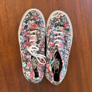 Vans Floral Canvas Shoes - Black and Pink